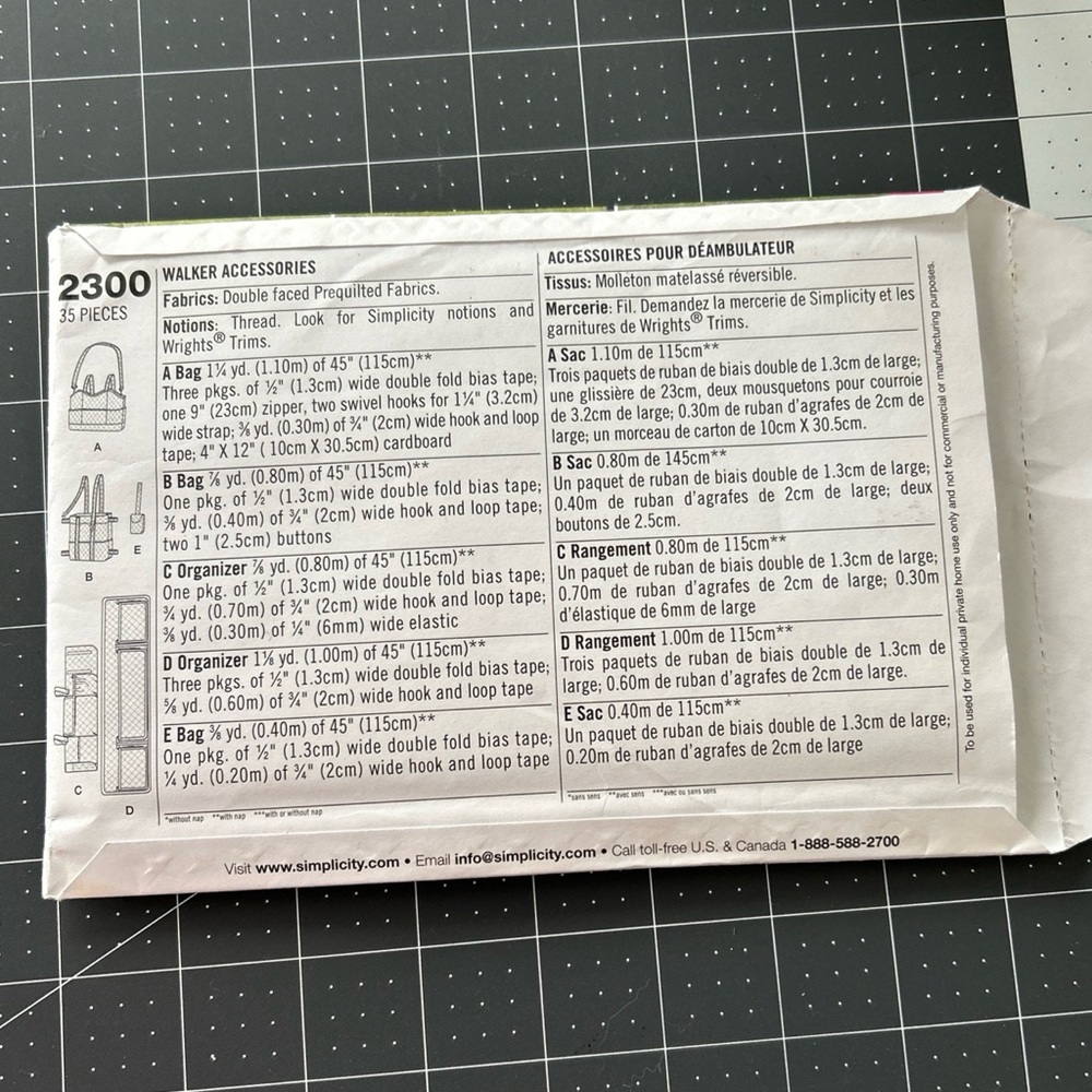 SIMPLICITY UNCUT Sewing Pattern 2300  Walker Caddy Storage Bags Organizer - Picture 5 of 6